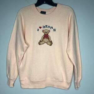 Vintage Steinwurtzel Needle Point Teddy Bears Sweatshirt Pullover Women's Med.